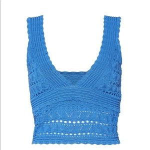 Alice and Olivia Sleeveless Blue Clay V-Neck Pointelle Tank